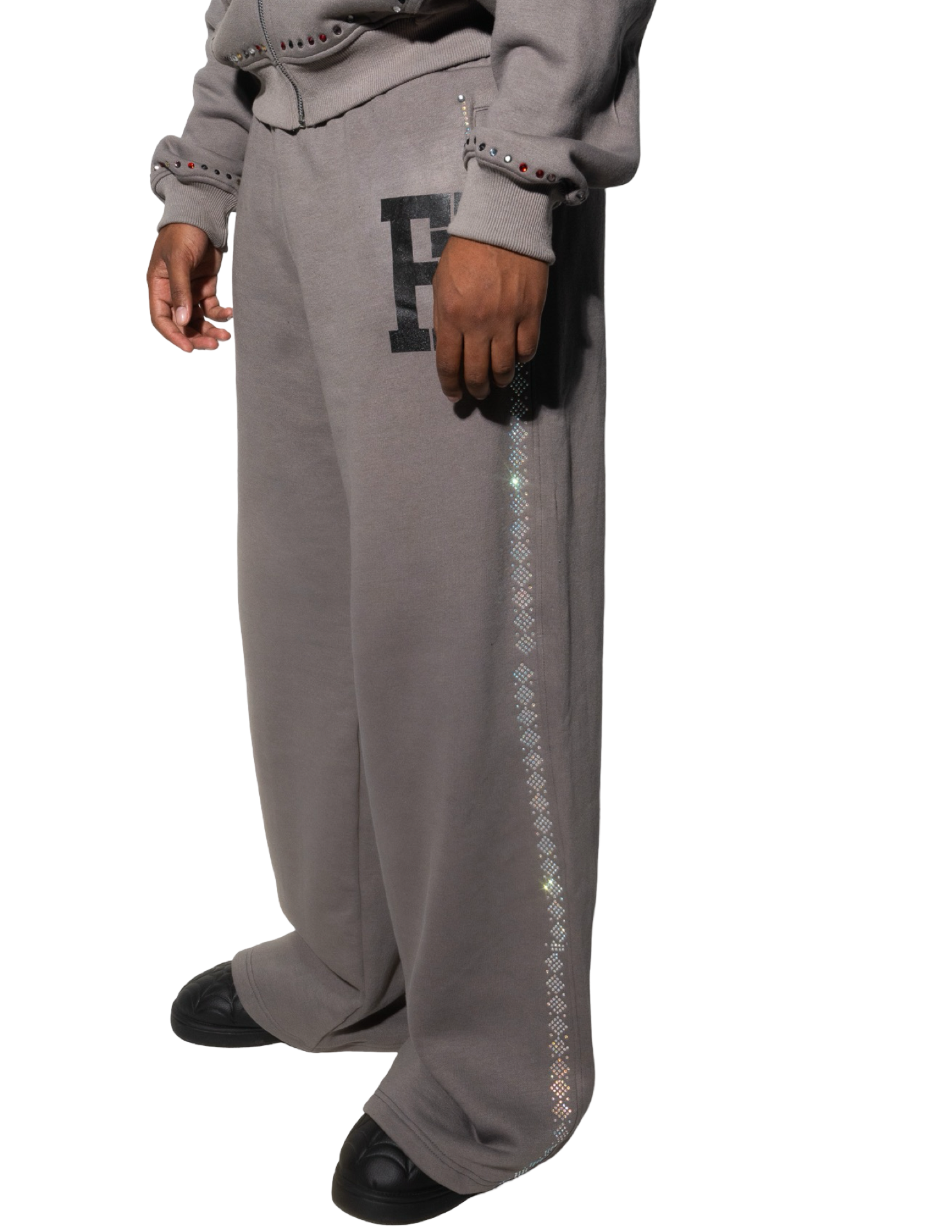 RHINESTONE BAGGY SWEATS GREY