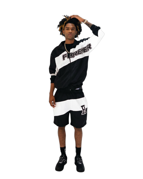 Windbreaker Short Set White & Black