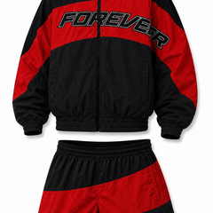 Forever Windbreaker Short Set Red view 3