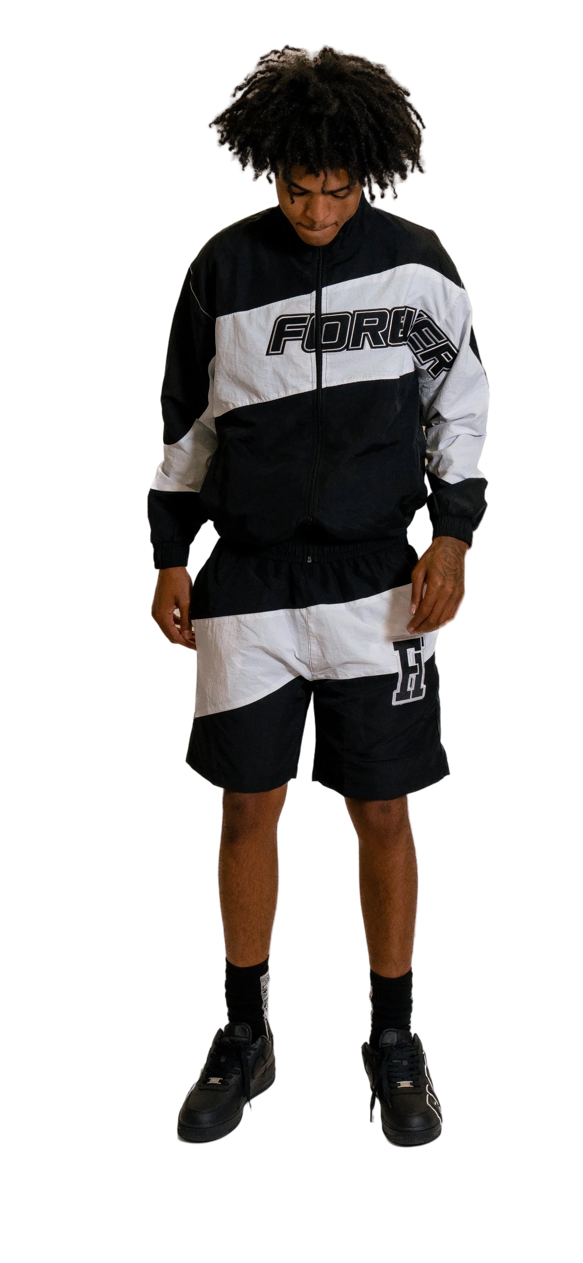 Windbreaker Short Set White & Black