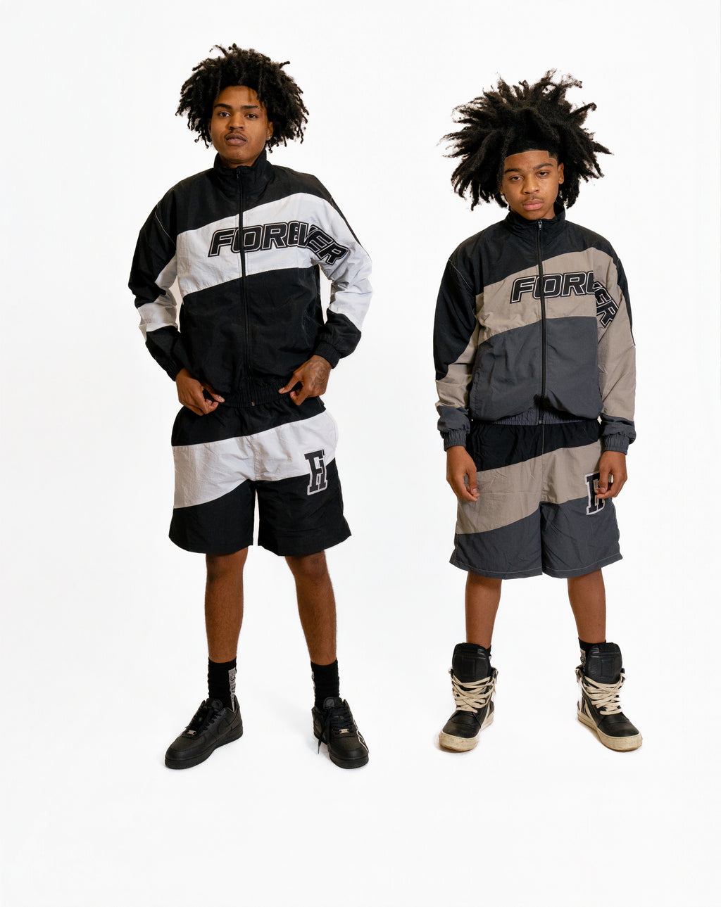 Windbreaker Short Set White & Black