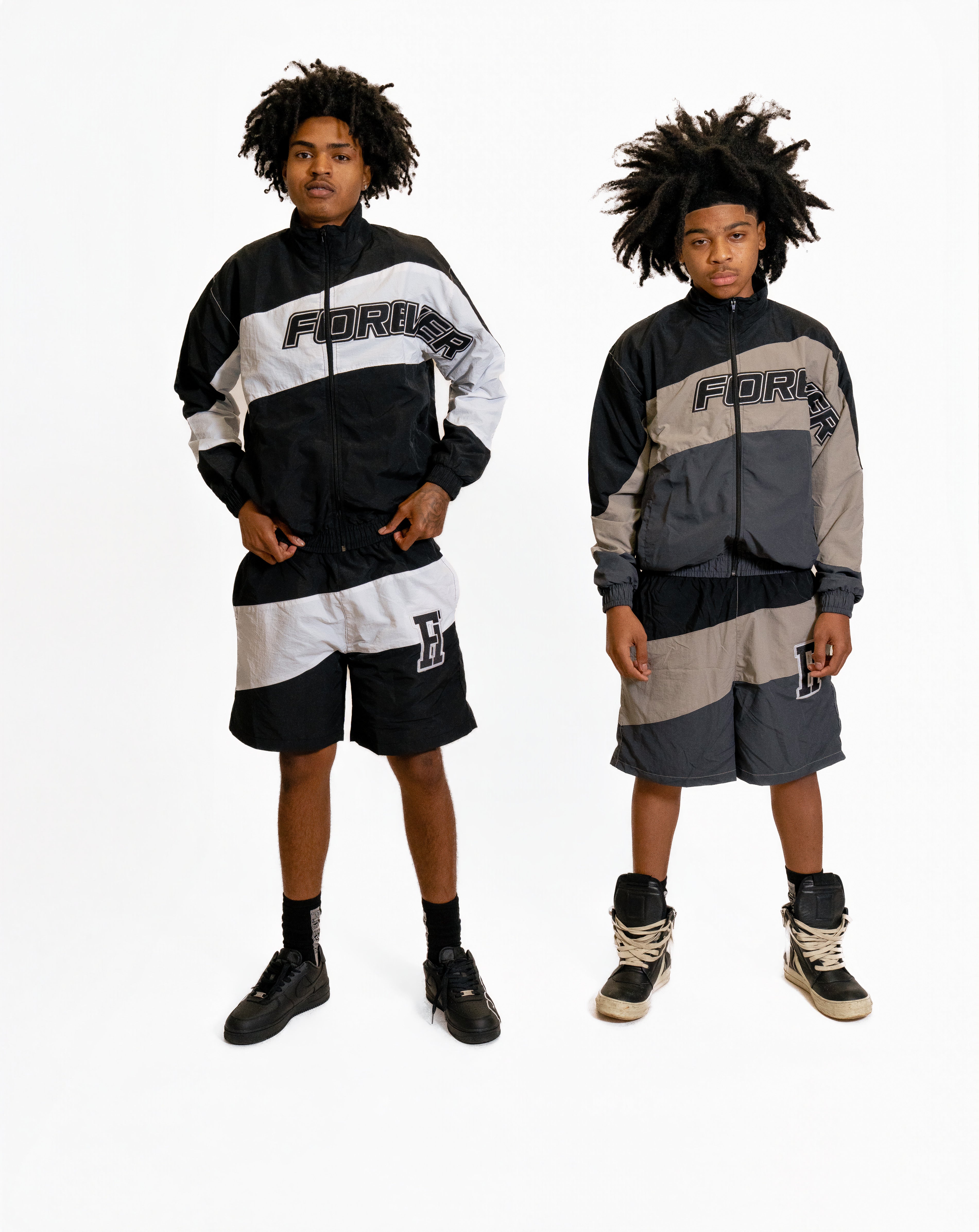 Windbreaker Short Set White & Black