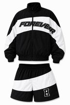 Windbreaker Short Set White & Black