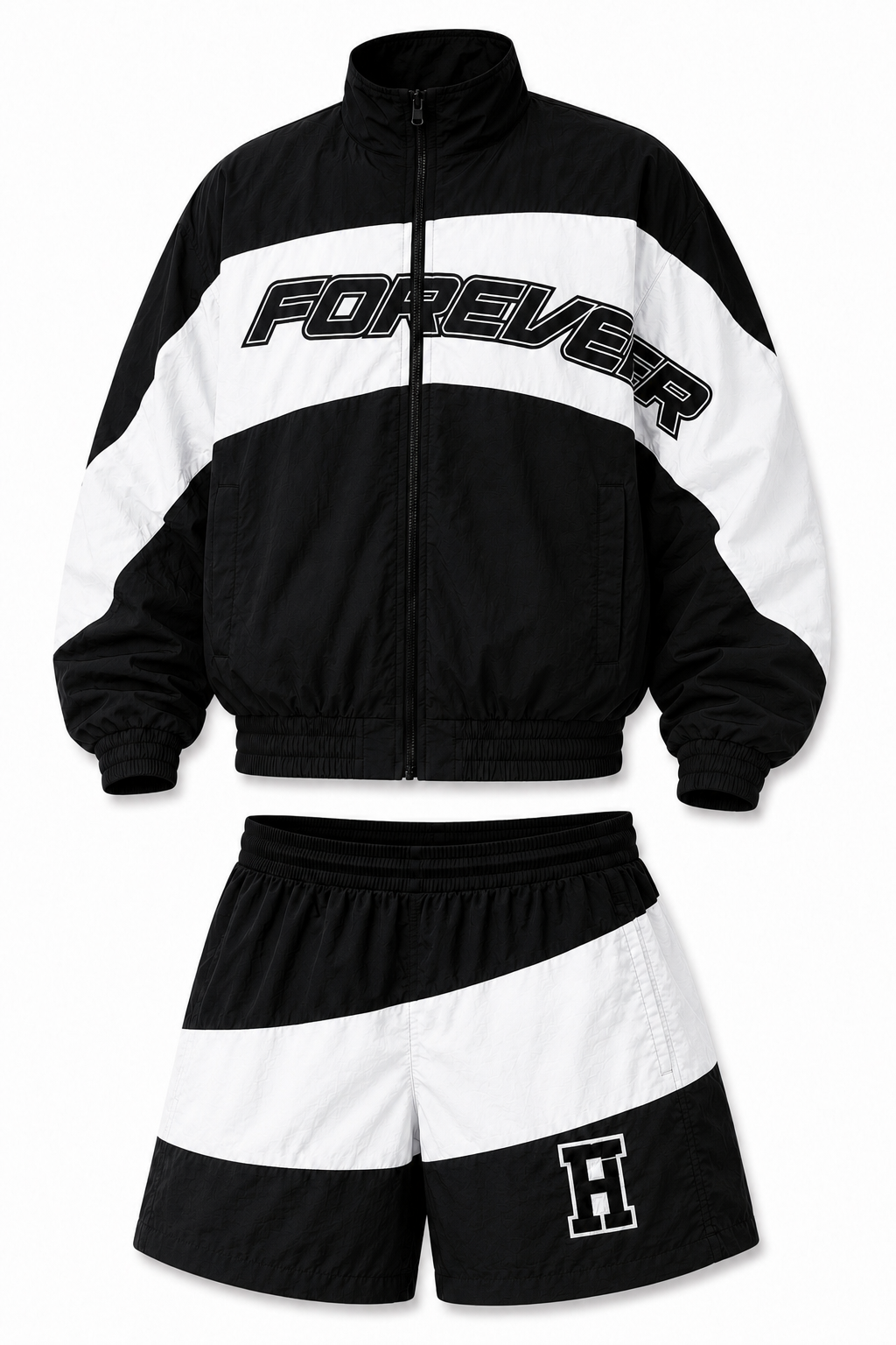 Windbreaker Short Set White & Black