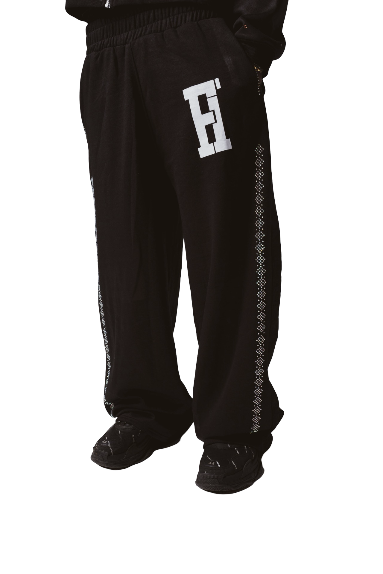 RHINESTONE BAGGY SWEATS BLACK