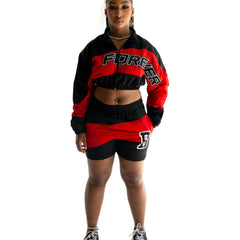 Windbreaker Short Set Womens Red & Black view 1