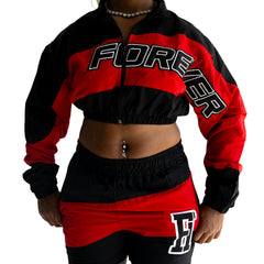Windbreaker Short Set Womens Red & Black view 3