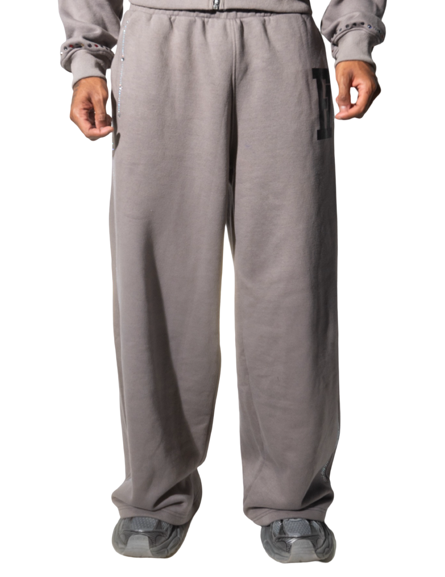 RHINESTONE BAGGY SWEATS GREY