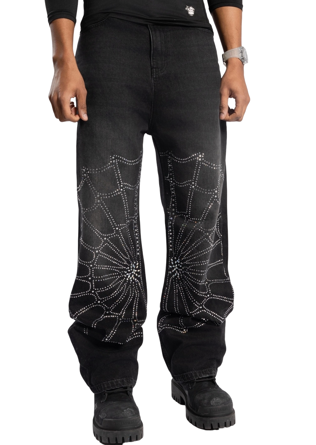 Spiderweb Denim Baggy Black